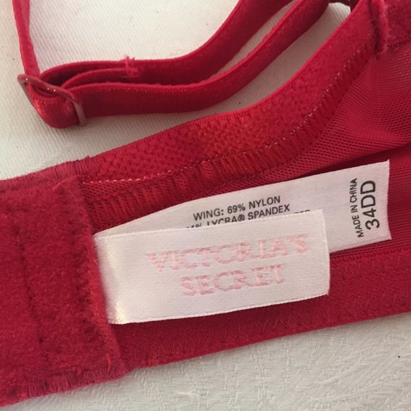 Victoria's Secret 34DD Unlined 1/2 Padding Push Up Cherry Red Lace Underwire Bra - Picture 15 of 16